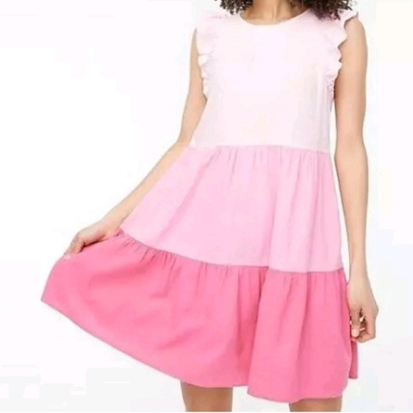 J. Crew Linen Dress Blend Pink Tiered Loose Fit Swing 4 - Picture 8 of 13